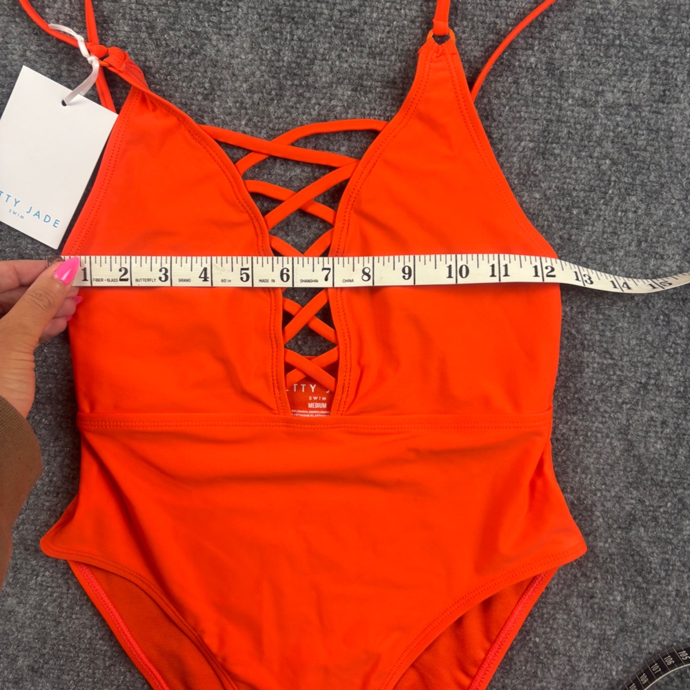 BETTY JADE Women’s NWT Orange Plunge v-Neck One Piece Swimsuit size: Medium - Picture 6 of 7